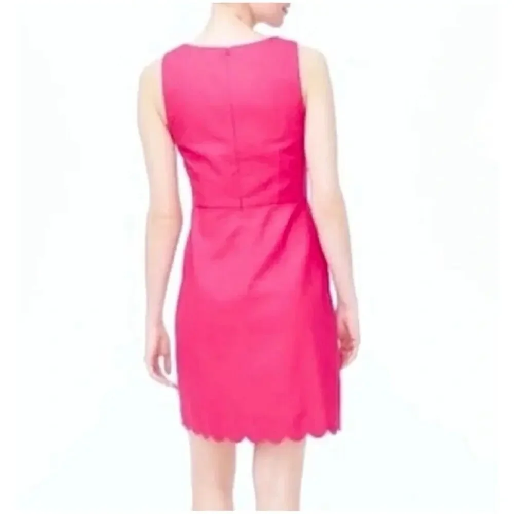 J. Crew Women’s Sz 8 Pink Scalloped Square Neck Dress Basketweave Sleeveless